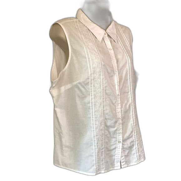 JACLYN SMITH Sleeveless Button Down Pleated Embroidered White Blouse Womens XL - Picture 1 of 9